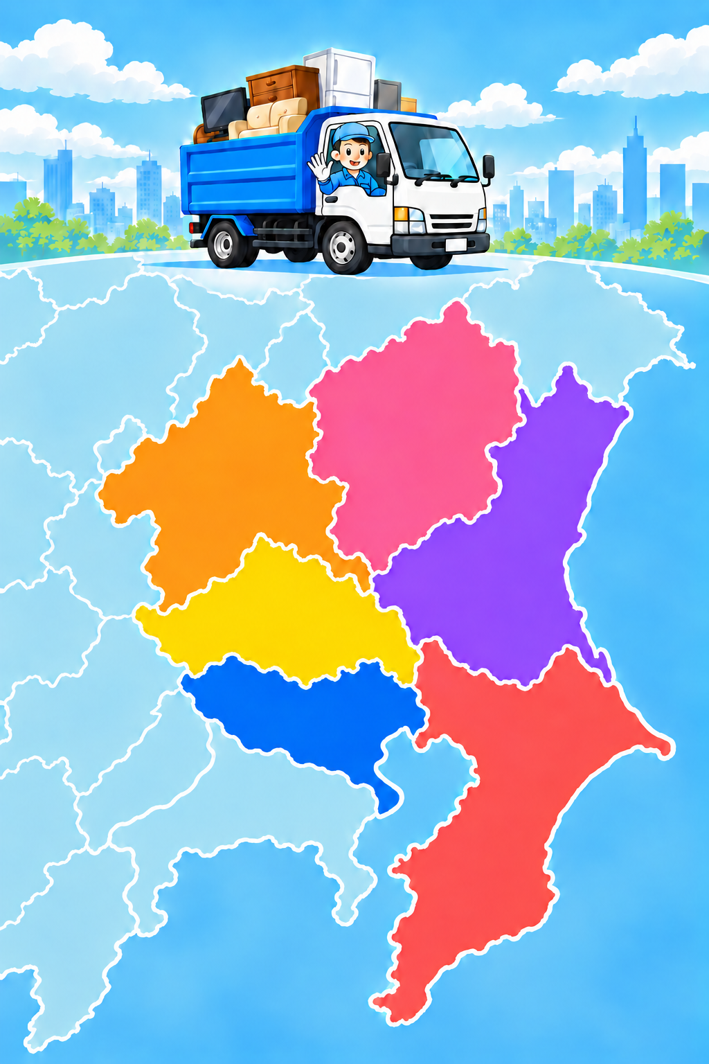 関東エリアの対応地域イメージ。東京都・埼玉県・千葉県・茨城県・群馬県・栃木県